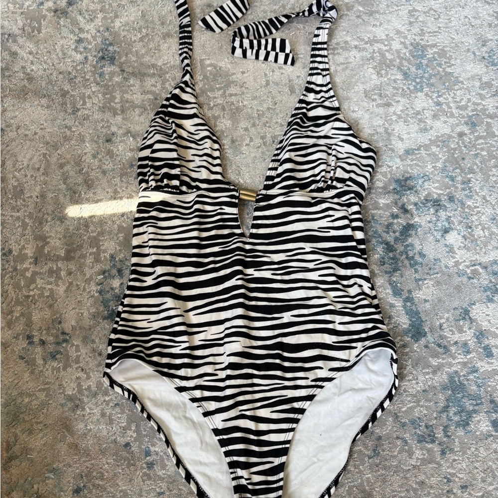 Zebra Print Halter Swimsuit - Picture 9 of 16